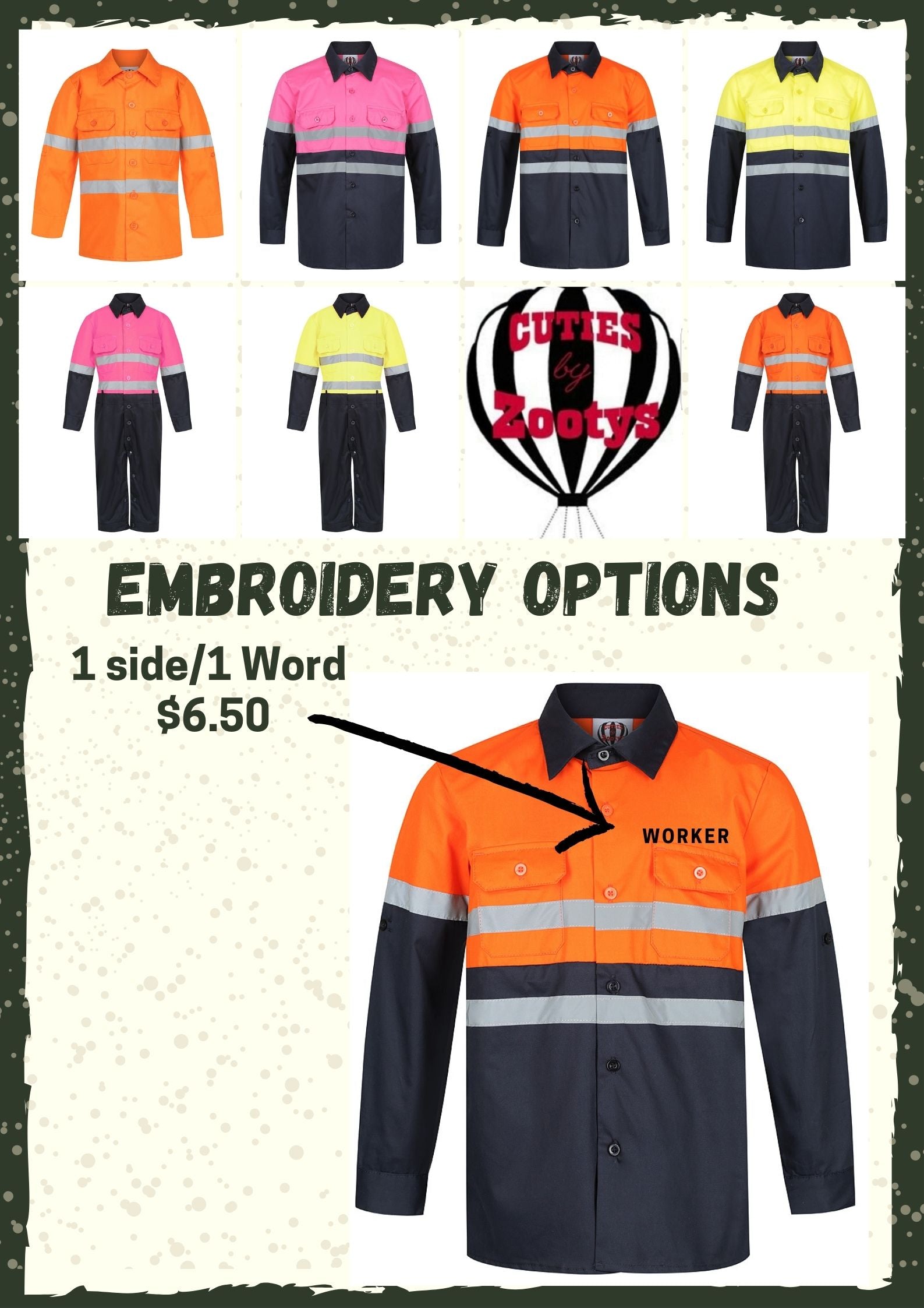 Orange & Navy Hi Viz Work Shirt Embroidery options