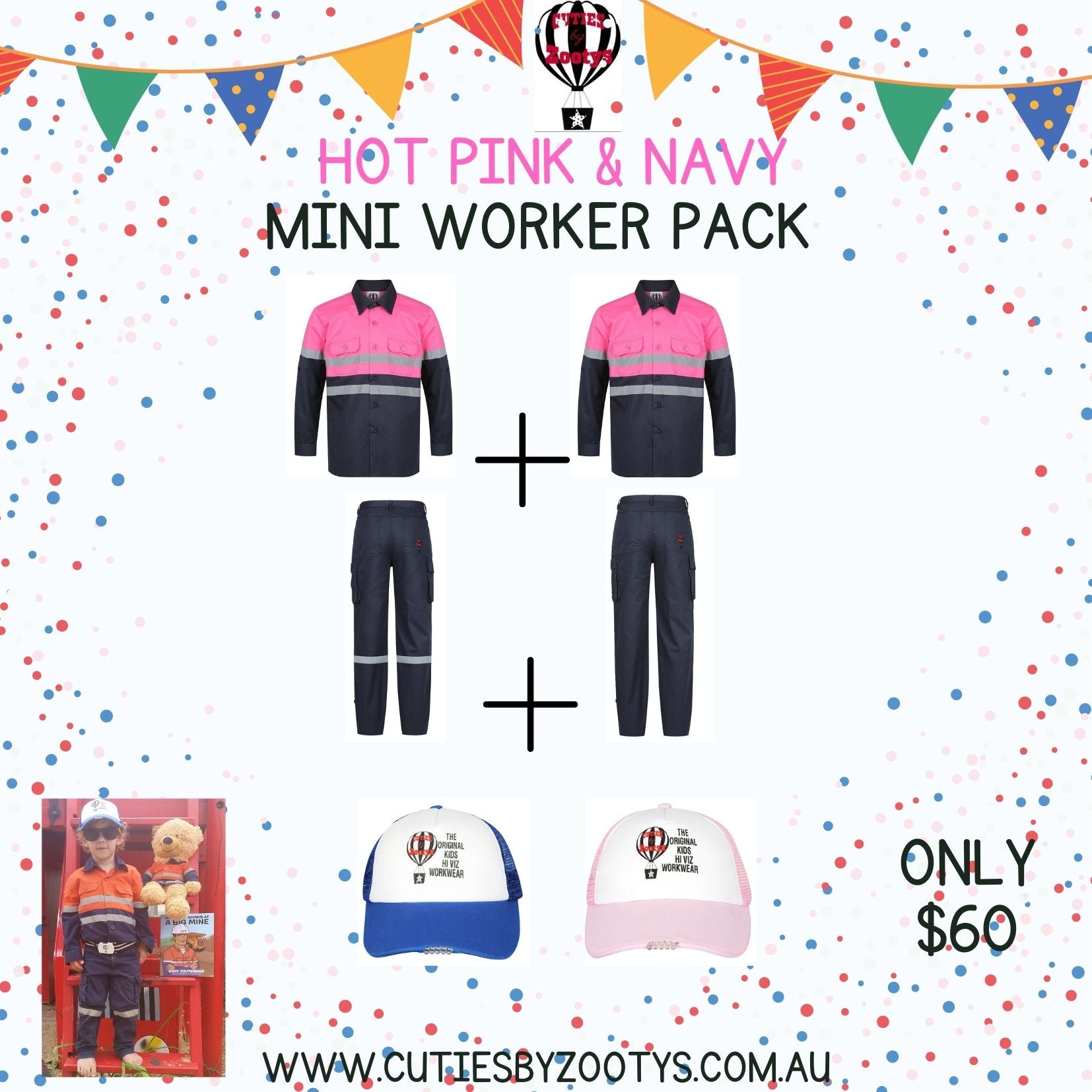 Hi Vis - Hot Pink & Navy - Mini Worker Pack