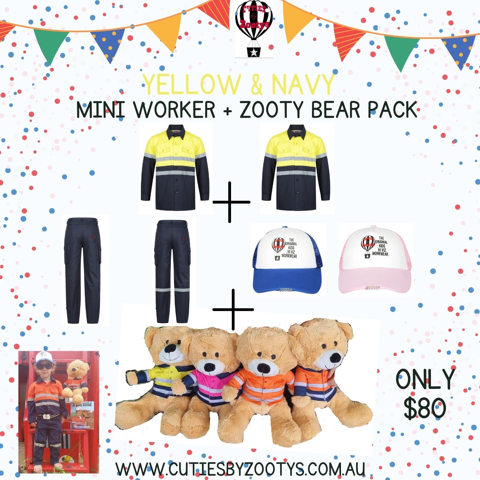 Hi Vis -Yellow & Navy - Mini Worker + Zooty Bear