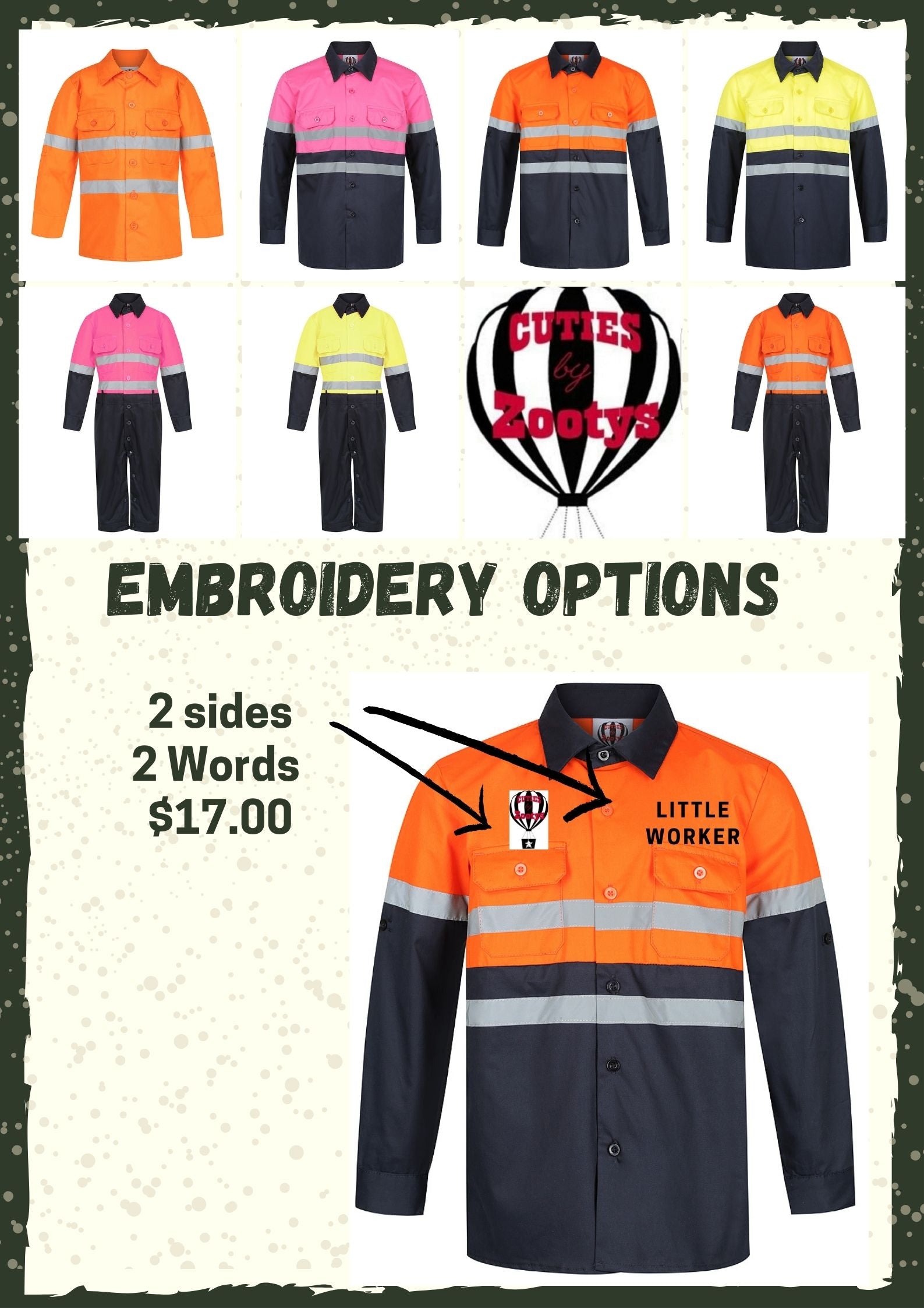 Orange & Navy Hi Viz Work Shirt Embroidery options