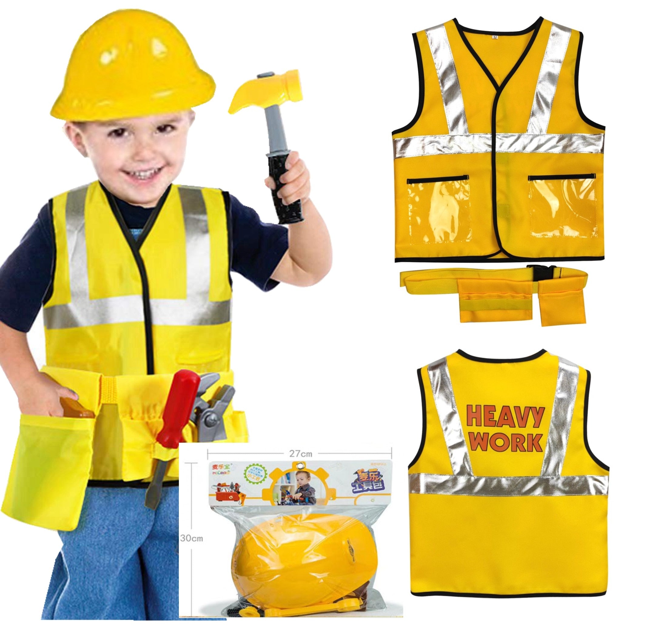 Hi Vis Construction Worker Costume For Kids