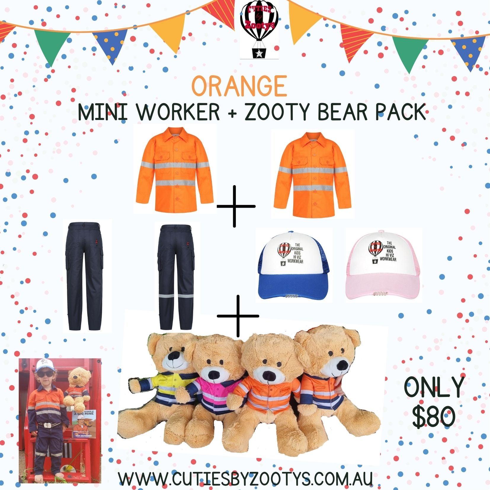Hi Vis -Orange - Mini Worker + Zooty Bear