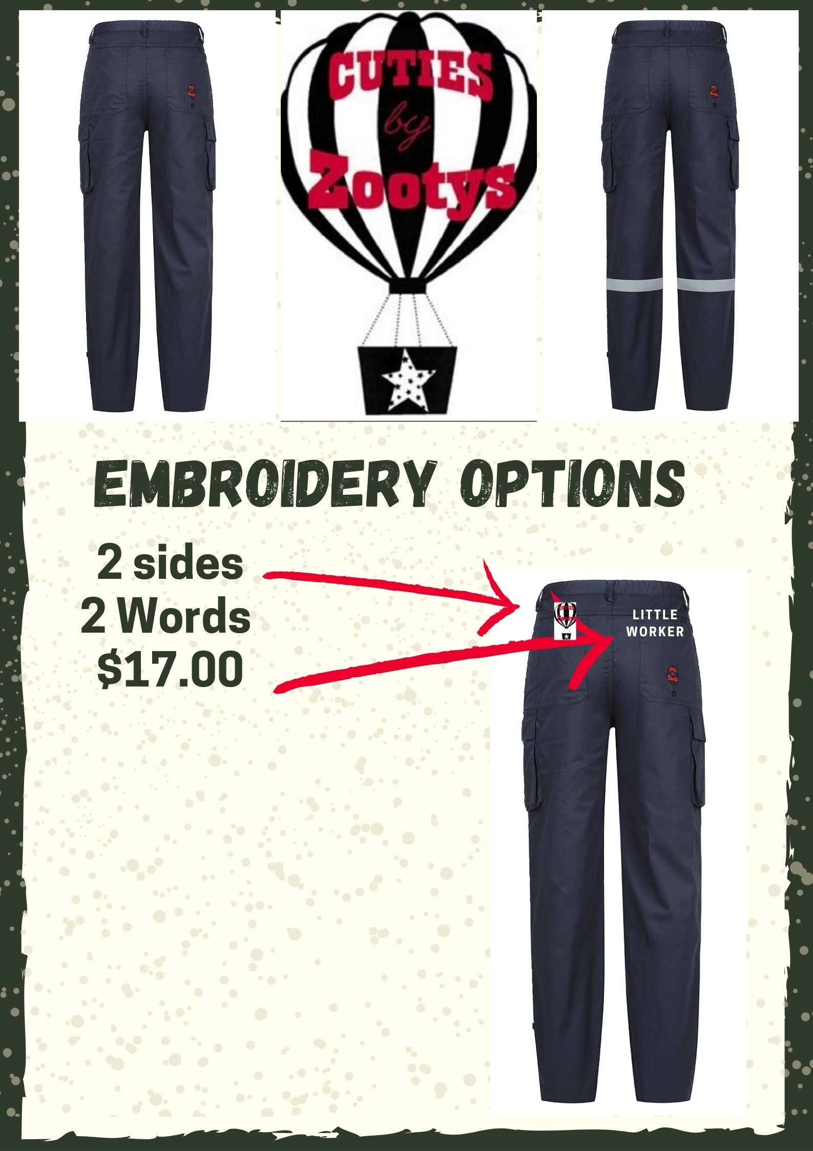Navy Work Pants embroidery options